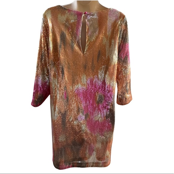 H&M women sequin lined dress Sz 4 gold pink yellow green lined - Picture 6 of 6